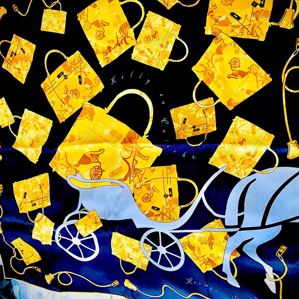 Beautiful Silk Hermes Scarf with Handbags and a Princess Carriage